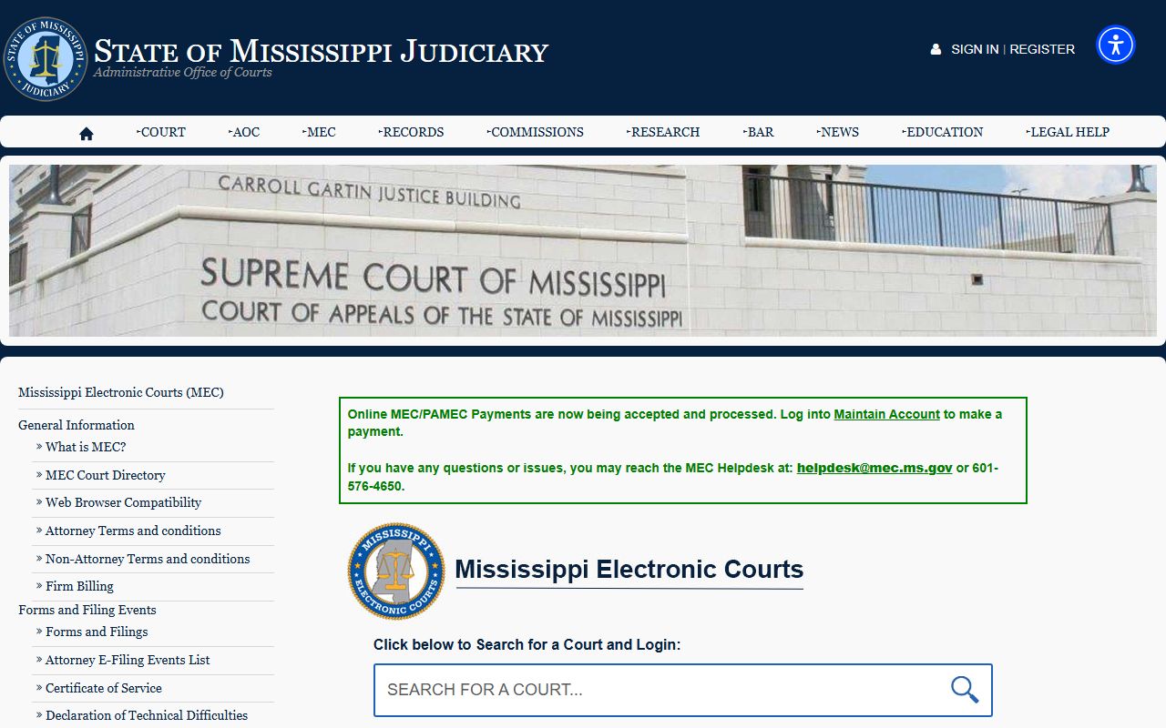 Mississippi Electronic Courts access for Rankin County court records after arrest