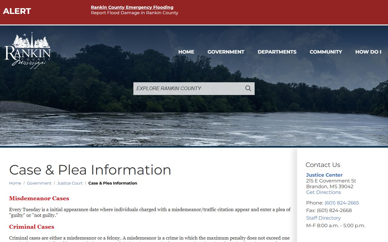 Rankin County Justice Court case and plea information for records after arrest