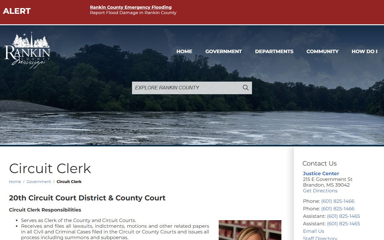 Rankin County Circuit Clerk criminal filing office for court records after arrest